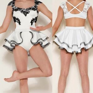 Kelle dance jazz lyrical costume white black lace JUXTAPOSED 8218 4481 LA adult